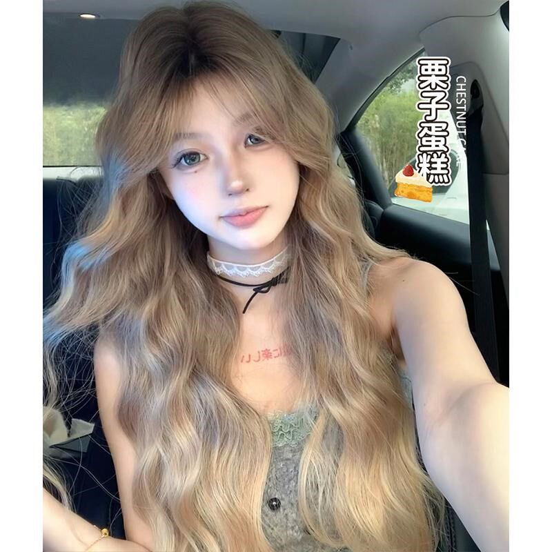 【栗子蛋糕】束朵假发女中分长卷发自然气质网红日常甜美全头套式