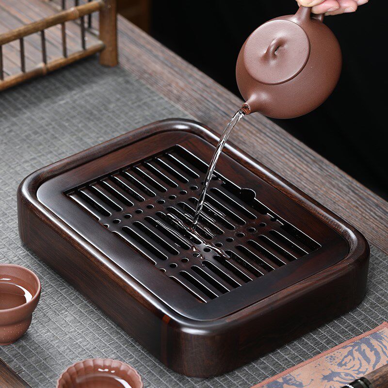 简约黑檀小茶盘家用蓄水实木盘茶托盘沥水小茶台功夫茶具茶海中式