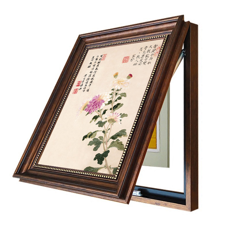 电表箱装饰画竖款可推拉液压电闸盒新中式客厅餐厅玄关家用遮挡画