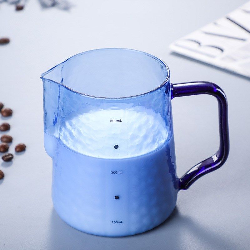 玻璃色彩拉花杯奶泡杯咖啡拉花式茶壶奶茶店用品尖嘴刻度拉花缸