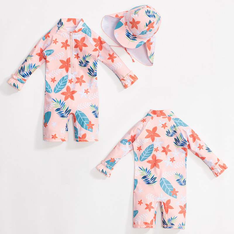 女童泳衣2021新款小童洋气长袖泳衣裤小孩幼儿宝宝连体防晒游泳衣