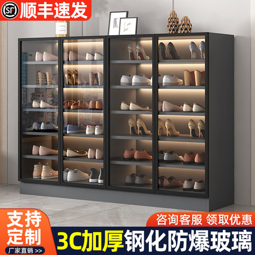 玻璃鞋柜家用门口大容量入户玄关柜一体新款高立式简约阳台储物柜