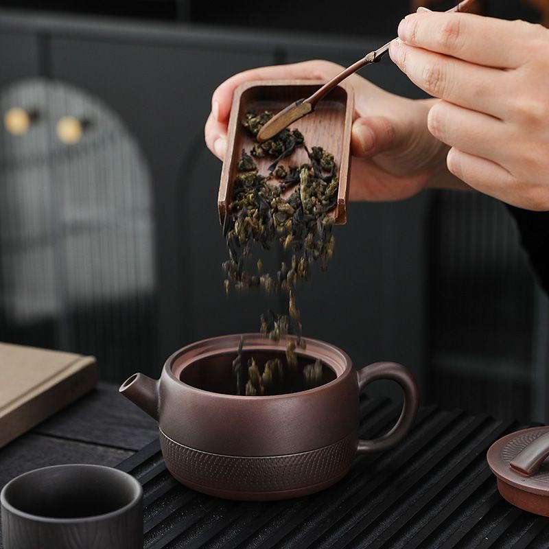紫陶茶壶云南建水紫砂壶家用中式手工紫砂单壶办公汉瓦宽口大师壶
