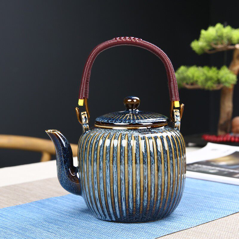 家用功夫茶具小套装简约窑变陶瓷提梁泡茶壶6茶杯花茶绿茶泡茶器