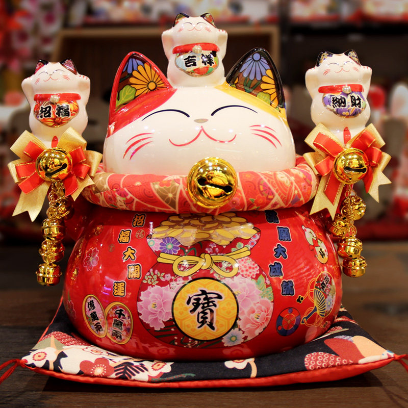 精致日式招财猫摆件 红色大号店铺开业礼品 居家客厅摆饰乔迁送礼