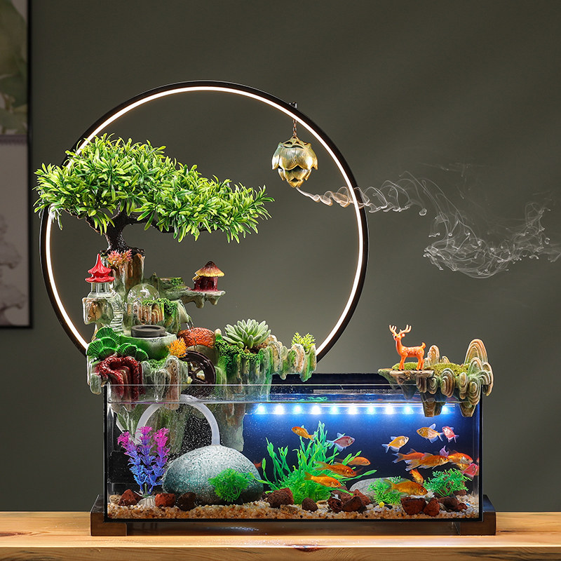 自带过滤特大号鱼缸客厅流水摆件循环水器生财装饰品乔迁新居礼品