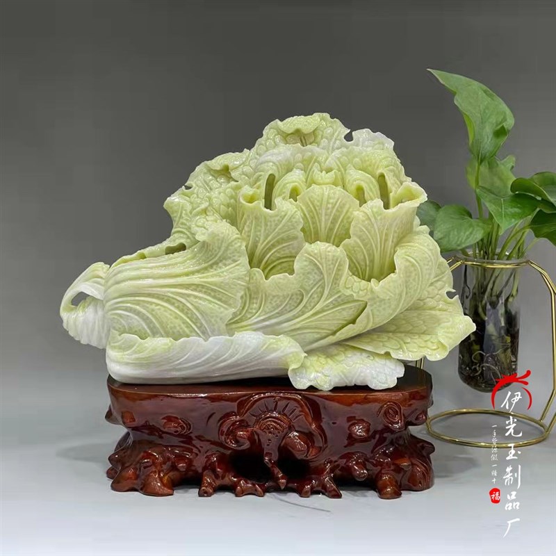 天然蓝田玉石岫玉玉白菜招财玉百财摆件工艺开业礼品家居摆设包邮