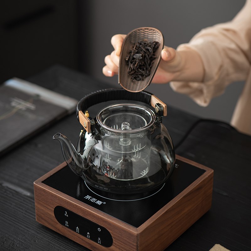 胡桃木煮茶炉家用耐高温玻璃煮茶壶电磁炉花茶蒸煮炉烧水炉提梁壶
