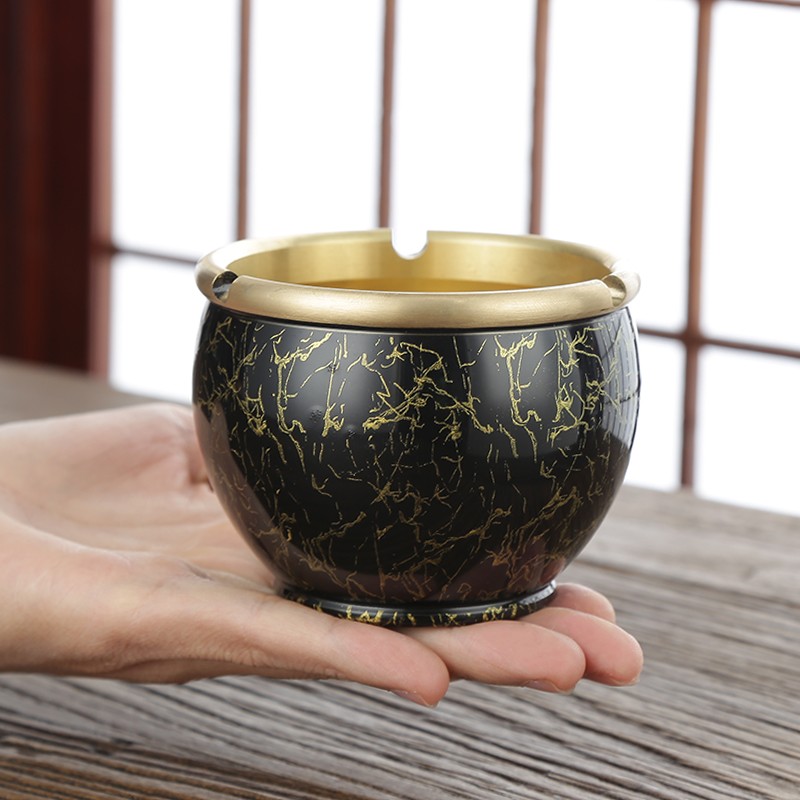 黄铜烟灰缸家用客厅烟缸大号特大带盖复古个性烟灰缸节日礼品摆件