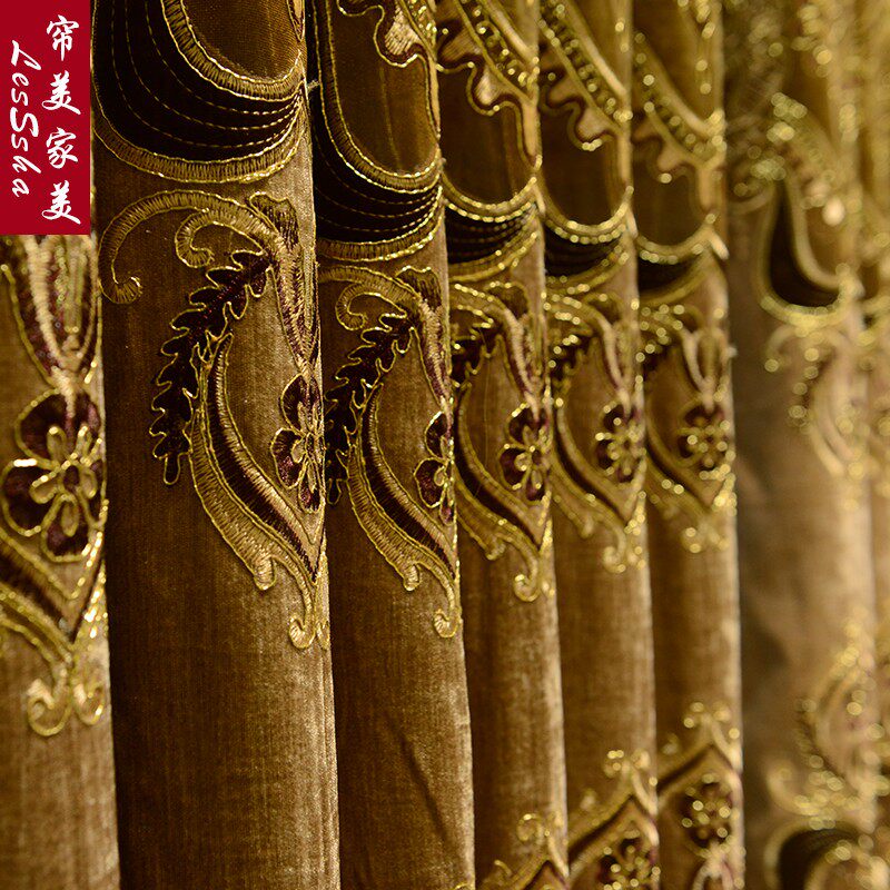 欧式窗帘绣花成品遮光豪华宫廷奢华加厚雪尼尔布料卧室客厅落地窗