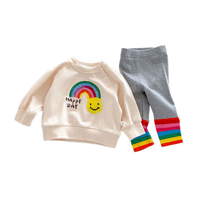 婴儿套装彩虹春装女宝宝卫衣打底裤两件套分体小童婴幼儿衣服春秋