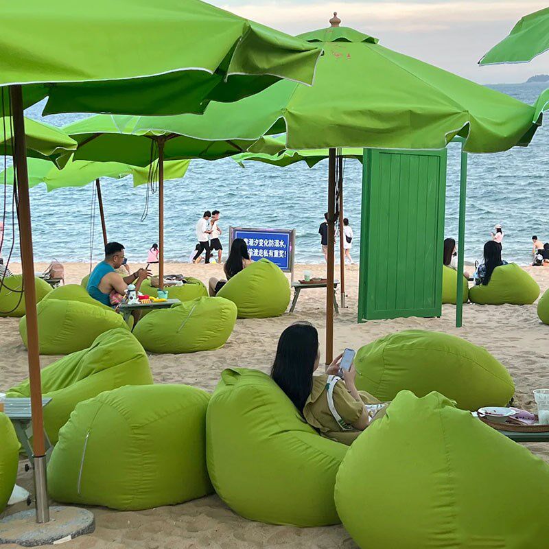 绿色网红海边沙滩防水防晒遮阳太阳伞户外懒人沙发餐吧桌定制套装