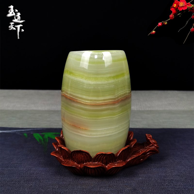 阿富汗玉石笔筒花瓶天然办公室送老师的礼物商务小礼品葫芦摆件白