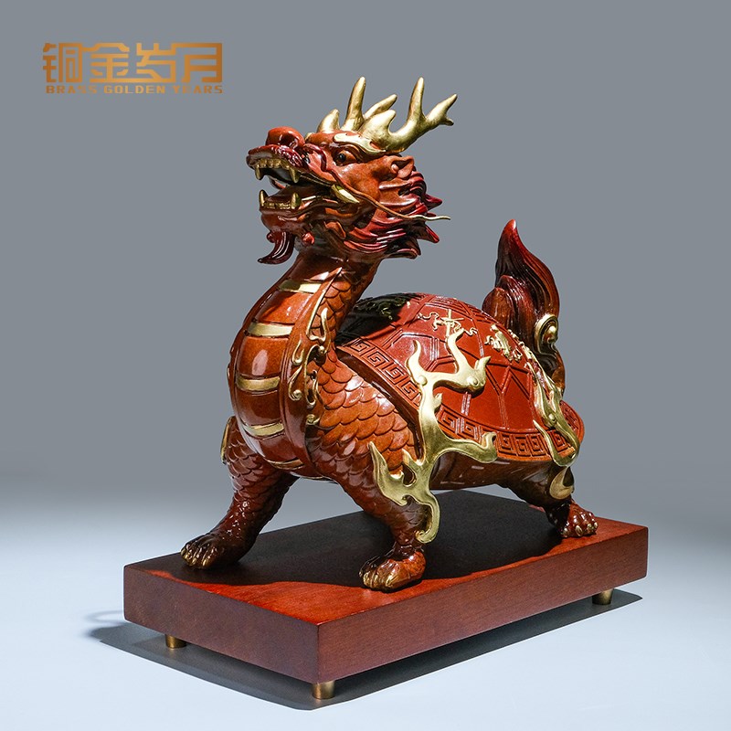 《八宝龙龟》铜金岁月全黄铜摆件工艺品新中式铜器办公室桌面装饰