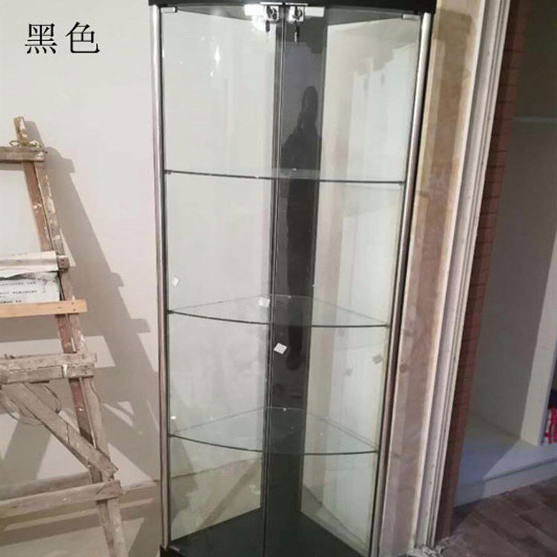 黑白哑光三角柜轻奢酒柜加锁玻璃柜客厅酒柜装饰展示柜烤漆菱角柜