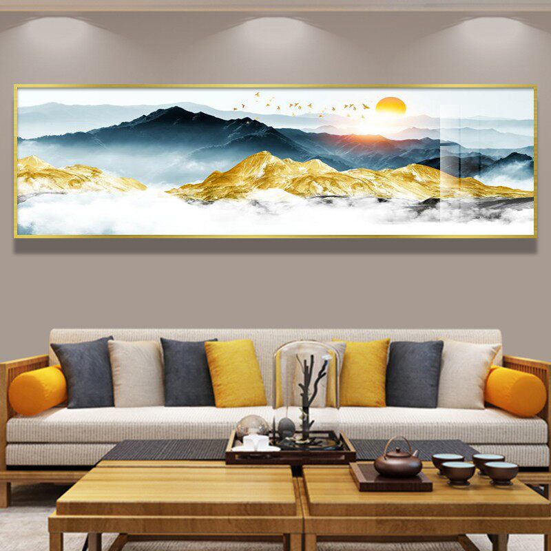 金山银山脉装饰画风景背有靠山客厅卧室沙发背景墙壁床头挂画横版