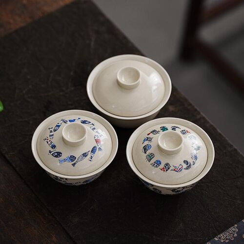 草木灰复古手工陶瓷泡茶盖碗茶杯壶承功夫茶具家用茶盏品茗杯小号