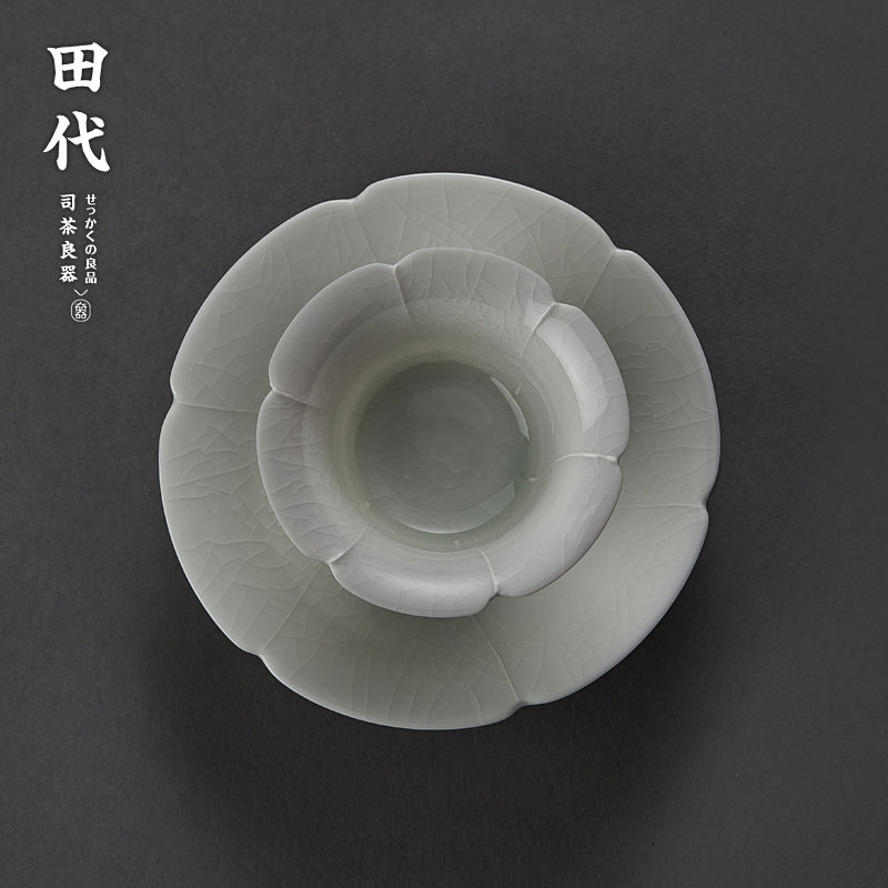 冰裂纹开片主人杯 湖田窑手工陶瓷品茶杯功夫茶道茶具带托品茗杯