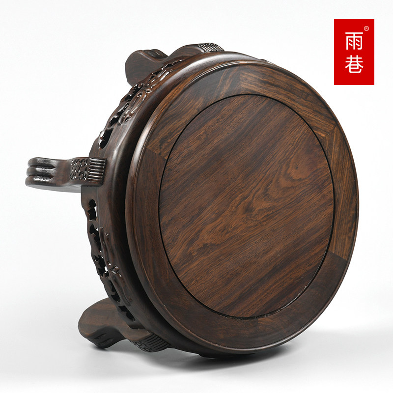 黑檀虎脚雕刻花盆花瓶鱼缸酒缸工艺品奇石圆形摆件托架高脚木底座