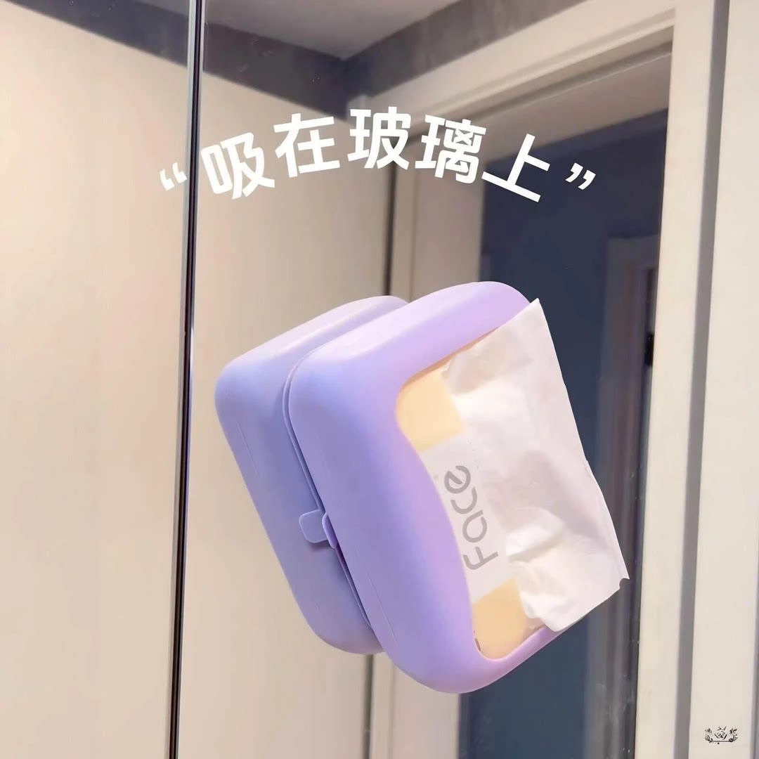 硅胶吸盘壁挂倒挂纸巾盒免安装图片