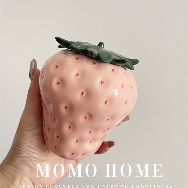 MOMO HOME家居草莓茶叶罐中式创意陶瓷红茶储存罐密封罐手工