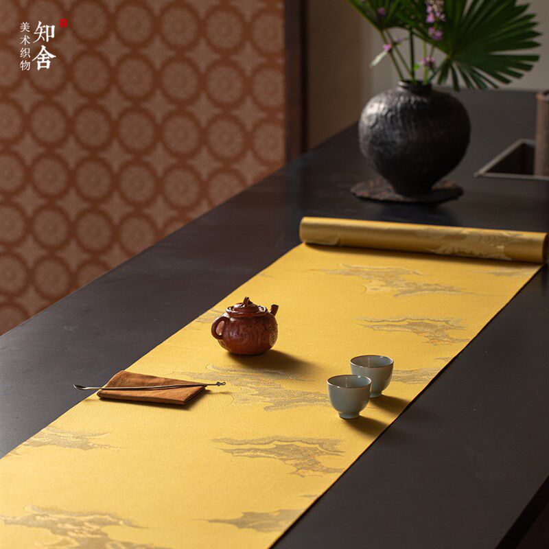 云霞翠轩织锦茶席覆古中式茶桌桌布垫双面布艺桌旗喝茶会客知舍