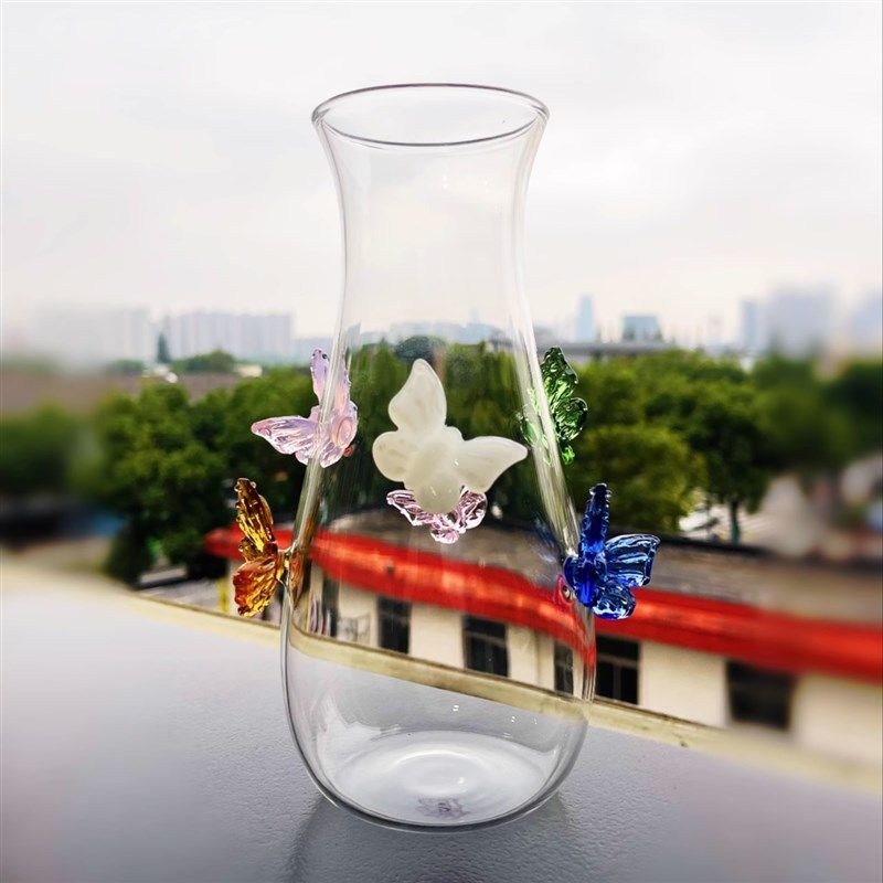 高颜值家用高硼硅玻璃蝴蝶花瓶家用插花器桌面摆件SQ