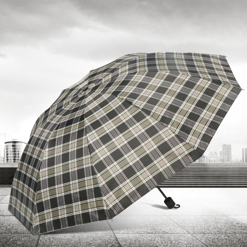 时尚商务格子双人大号雨伞男女加固抗风加大码复古结实手动折叠伞