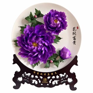 洛阳特色牡丹花盘陶瓷摆件中式工艺品客厅电视柜摆件商务结婚礼品