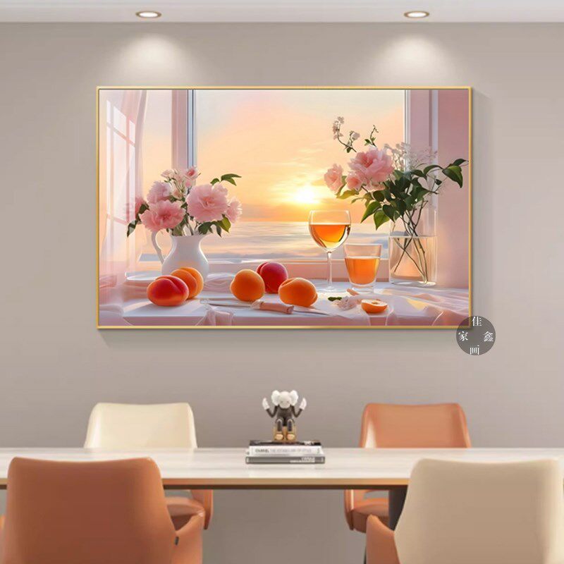 轻奢餐厅装饰画夕阳海景客厅沙发背景墙挂画酒店饭厅墙上装饰壁画
