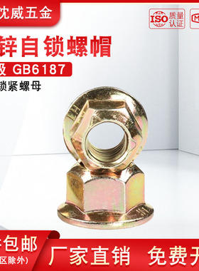 10级GB6187彩锌自锁螺帽 防滑锁紧法兰面螺母M6M8M10M12M14M16M20