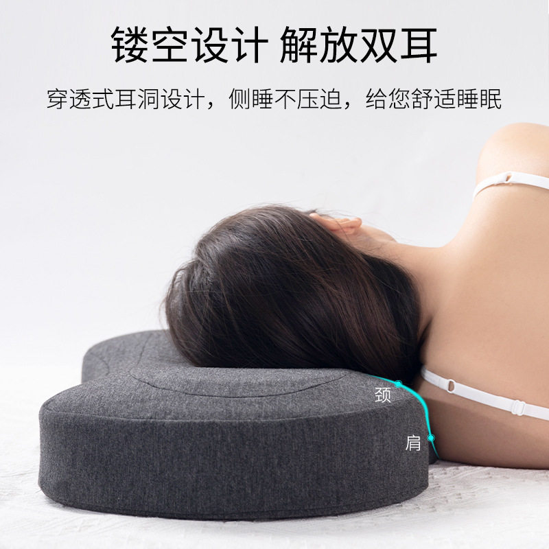睡觉睡眠耳机枕头下侧睡躺防不压耳朵耳洞中间有孔带洞隔音耳罩枕
