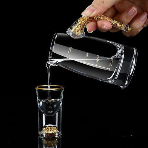 金箔白酒分酒器家用水晶玻璃烈酒杯饭店商用二两分酒壶量酒器酒杯