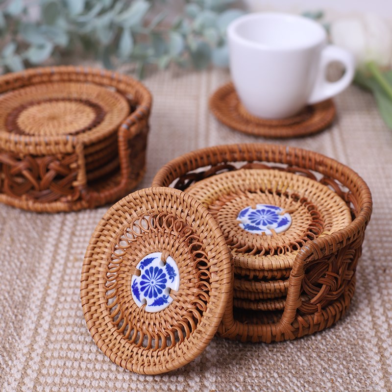 越南秋藤编杯垫 盘垫 碗垫 隔热垫 餐垫 品茗杯托 紫砂茶壶垫套装
