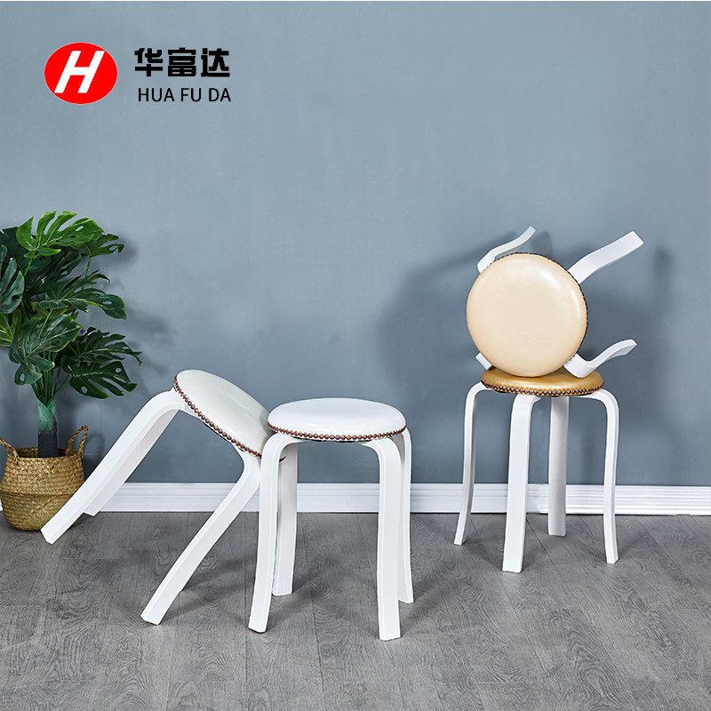 简约木头高凳子实木餐桌凳时尚小圆凳子曲木板凳家用成人椅子木凳