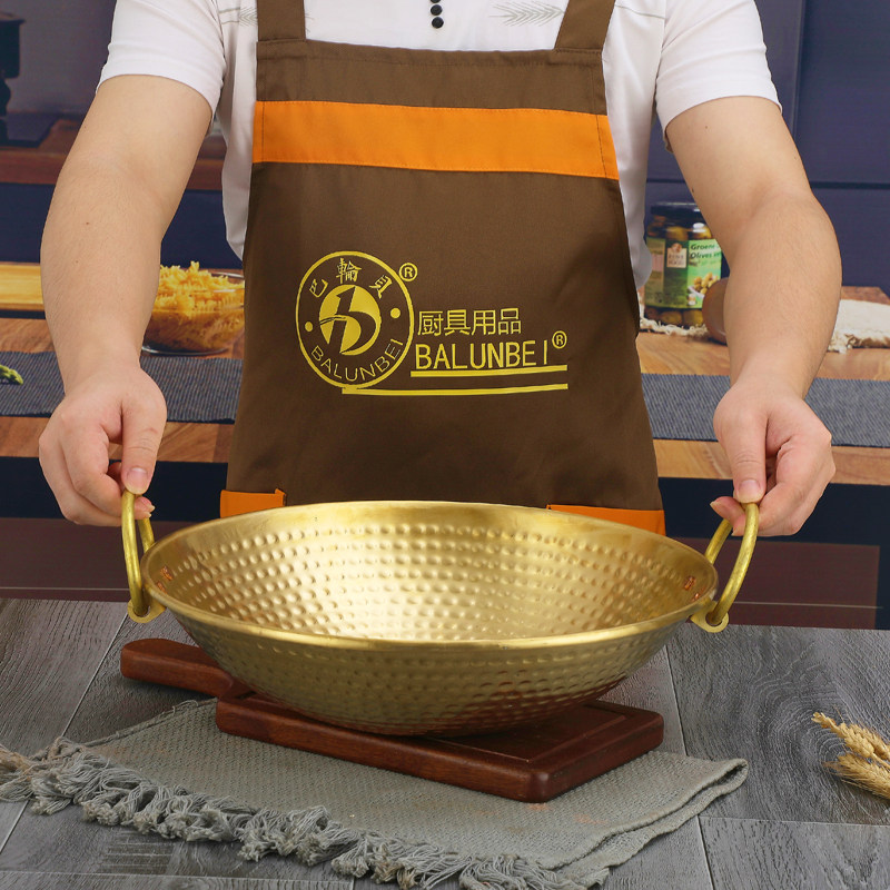 圆形双耳黄铜出菜盆圆盘海鲜盘家用菜盘平盘商用上菜盘大盘菜盘