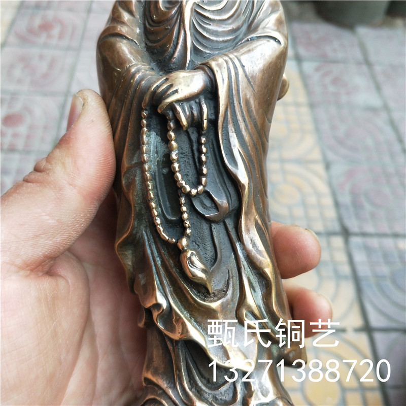 纯黄铜坐荷叶送子观音铜器家居桌面摆件设装饰佳节送礼品