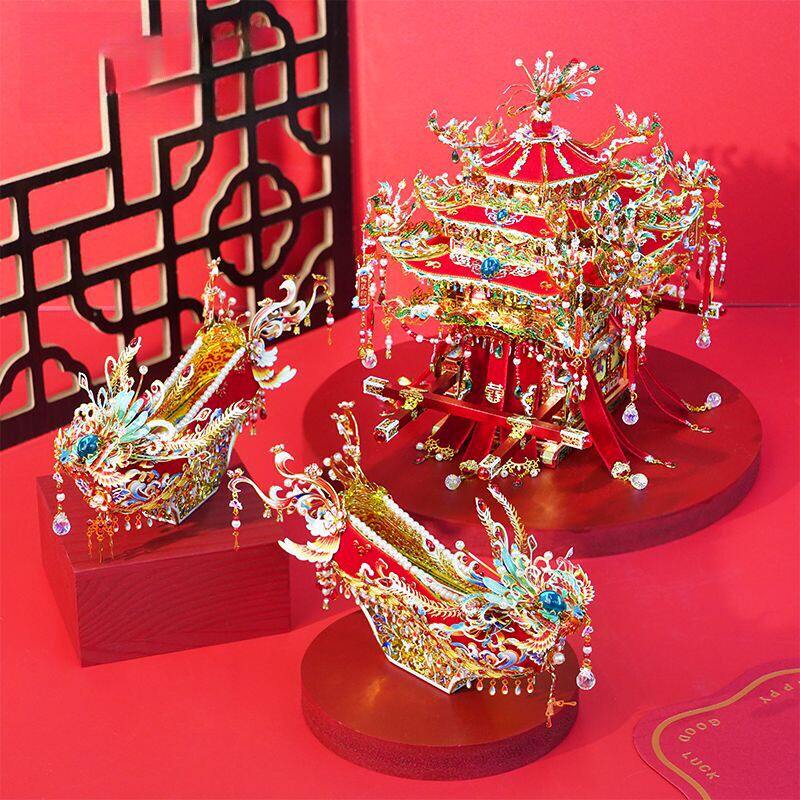 锦瑟芳华婚假金属模型花轿凤履3D立体金属拼装模型送结婚礼物