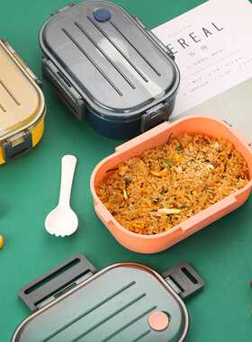日式学生单层饭盒塑料午餐盒带餐具长方形保鲜盒便携餐盒