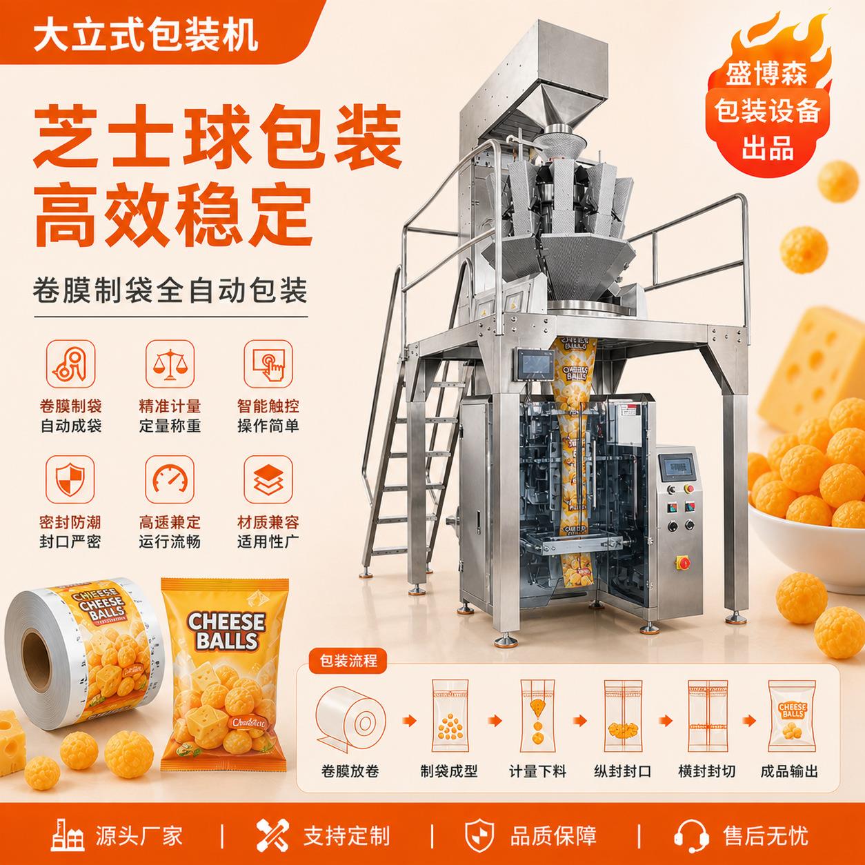 全自动食品包装机芝士球自动称重制袋分装机立式食品颗粒包装机