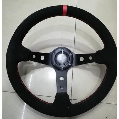 通用13.绒寸毛翻皮方向盘改装方545盘中向凹赛车通用磨砂皮方向盘