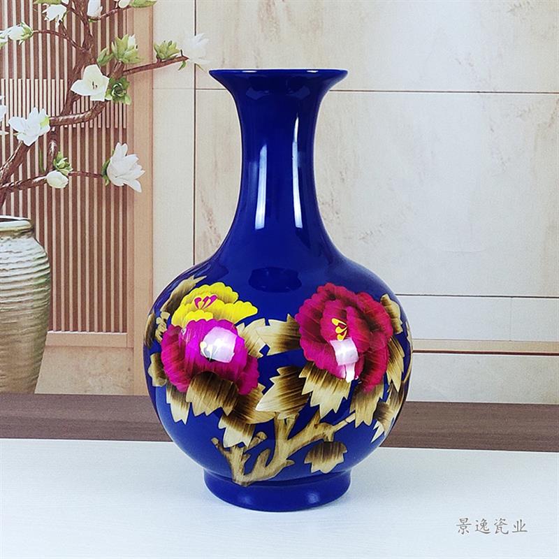 红色景德镇陶瓷器大号麦秆花瓶家居玄关装饰时尚工艺品摆件设石榴