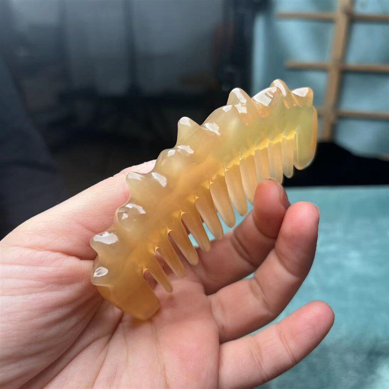 天然羊角按摩梳防脱发设计 海参钉粗齿便携梳 适用女性多功能