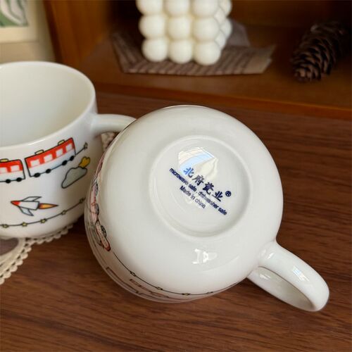 北府 日式小火车骨瓷儿童杯陶瓷水杯奶杯可爱卡通圆把杯