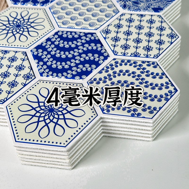 新中式青花瓷3D立体自粘墙贴客厅背景墙装饰贴纸玄关阳台防水花卉
