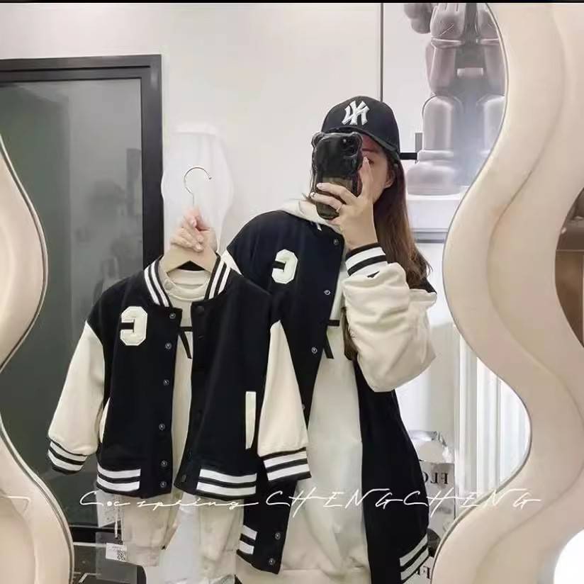 2026新款亲子装棒球服外套春装一家三口高端炸街母女母子装韩版夹
