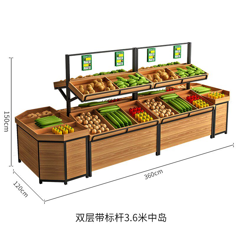 水果店货架超市货架木制钢木水果架水果中岛散货零食柜多层多功能