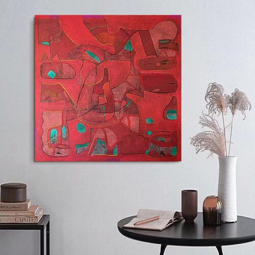HW.ART纯手绘油画《闻延》客厅简约抽象壁画餐厅侘寂风装饰画手工