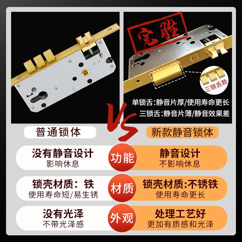 铠铜威铜入户对开门锁 黄铜室内房门实木静音锁三件套合页门吸
