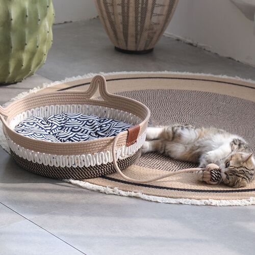夏季编织宠物猫窝手工四季通用可水洗耐抓耐磨不掉渣棉绳保暖透气